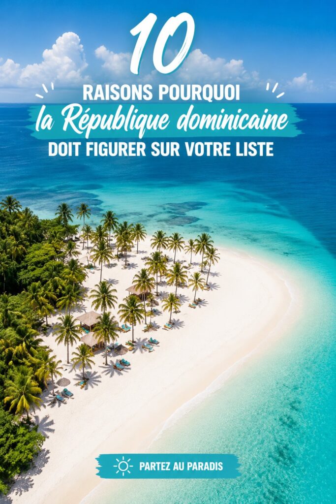 Plage paradisiaque en République Dominicaine avec palmiers et eau turquoise