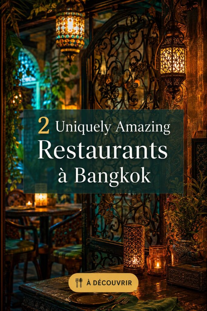 Restaurant décoré de façon unique à Bangkok, offrant des plats traditionnels et modernes.