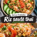 Une assiette de riz frit thaïlandais garni de légumes et de poulet, prêt à être dégusté.