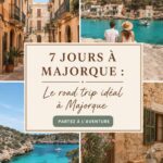 Plage turquoise de Majorque au coucher de soleil, idéale pour un road trip