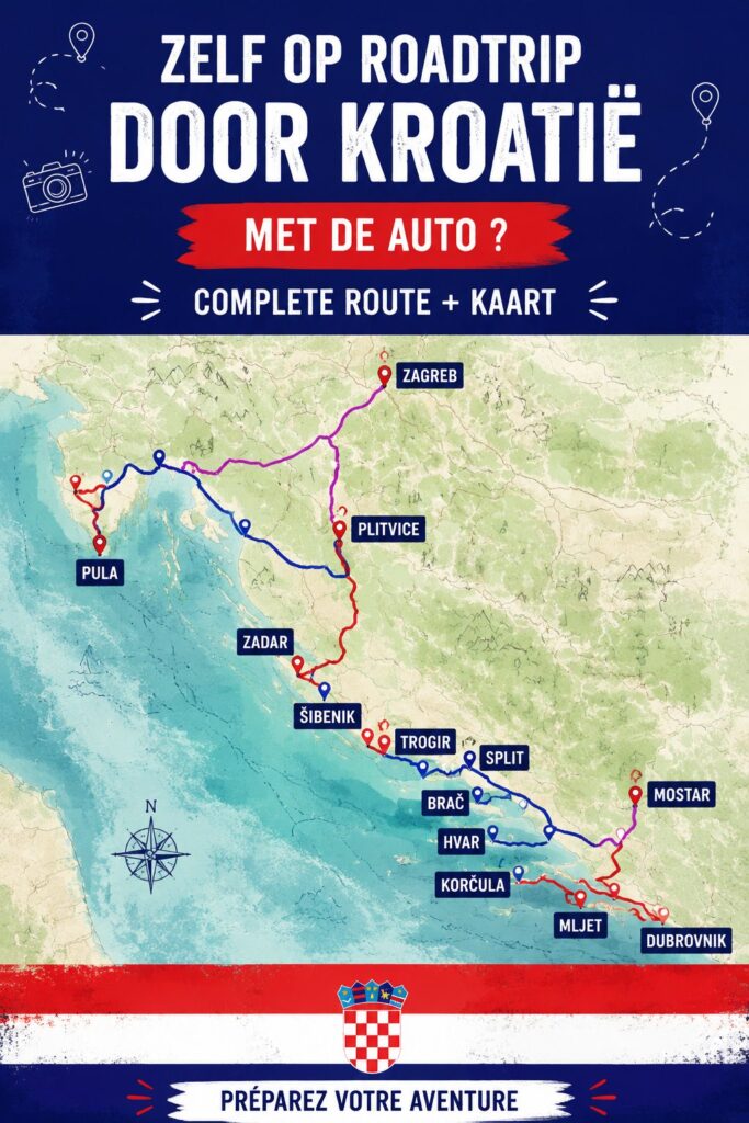 Carte de la Croatie avec itinéraires pour road trip