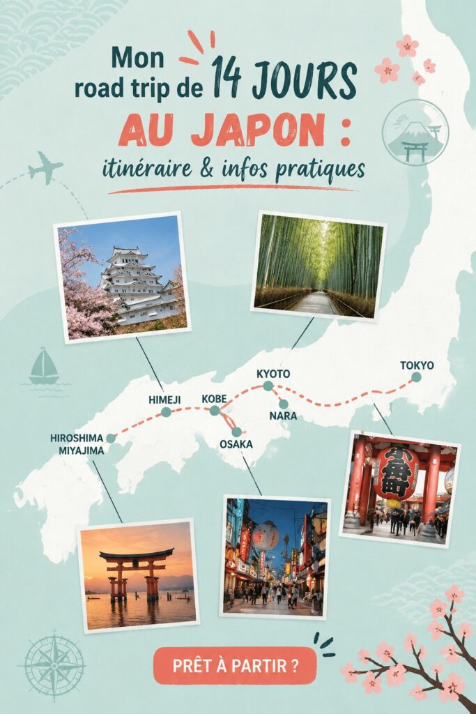 Paysage urbain du Japon avec des cerisiers en fleurs.