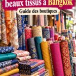 Femme explorant des boutiques de tissus colorées à Bangkok
