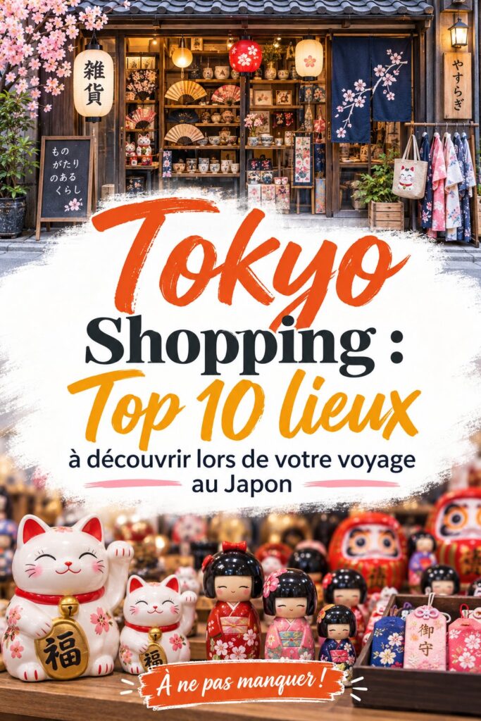 Femme en train de shopper dans un quartier animé de Tokyo, avec des boutiques colorées en arrière-plan.