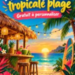 Soirée plage tropicale décorée avec des lumières et des palmiers
