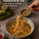 Bolle de sopa thaïlandaise au poulet et cacahuètes avec des herbes fraîches