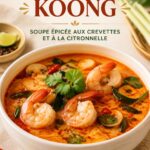Soupe Tom Yum Koong avec crevettes, citronnelle et épices, typique de la cuisine thaïlandaise