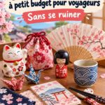 Collection de souvenirs japonais abordables, incluant des porte-clés et des kokeshi