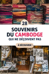 Des souvenirs artisanaux issus du Cambodge, mettant en avant la culture locale.