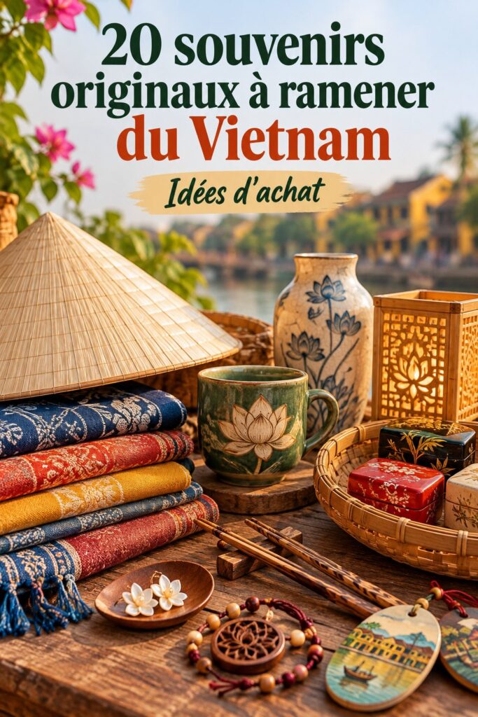 Souvenirs artisanaux colorés du Vietnam en exposition
