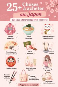 Des souvenirs japonais colorés disposés sur une table