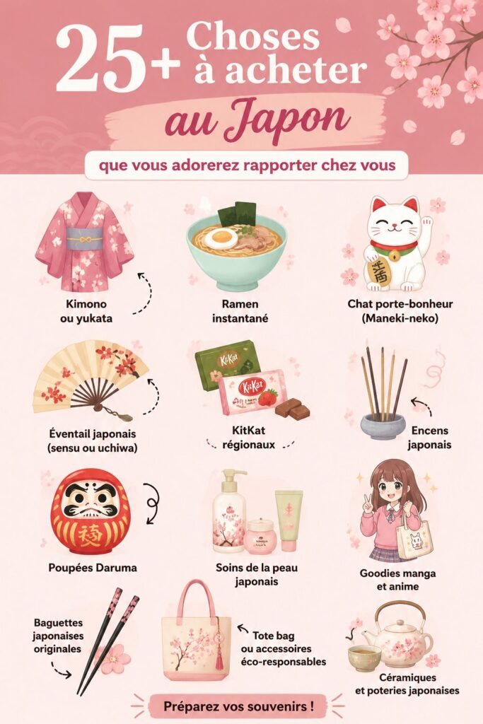 Des souvenirs japonais colorés disposés sur une table