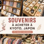Visite d'un marché à Kyoto avec des souvenirs artisanaux en exposition.