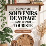 Un salon chic avec des souvenirs de voyage bien exposés