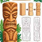 Statue tiki hawaïenne en bois sculpté dans un cadre de décoration intérieure.