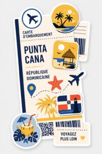 Sticker joyeux représentant Punta Cana, parfait pour vos souvenirs de voyage.