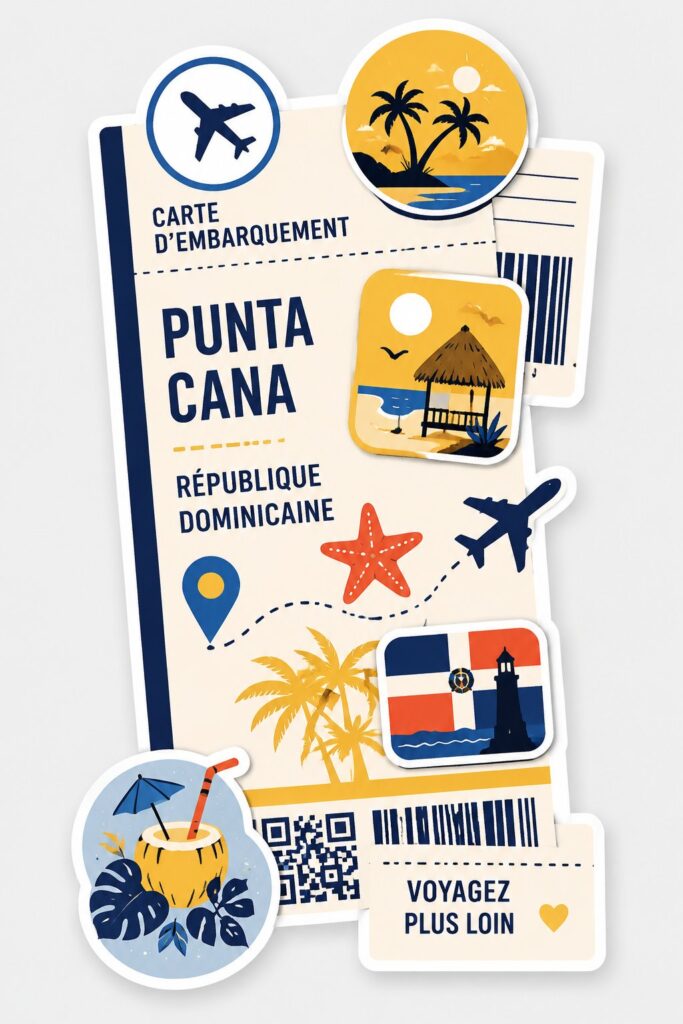 Sticker joyeux représentant Punta Cana, parfait pour vos souvenirs de voyage.