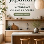 Cuisine au style Japandi, mélange de minimalisme et chaleur, avec des matériaux naturels.