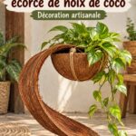 Support de plantes en coques de palmier décoratif dans un intérieur chaleureux