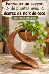 Support de plantes en coques de palmier décoratif dans un intérieur chaleureux