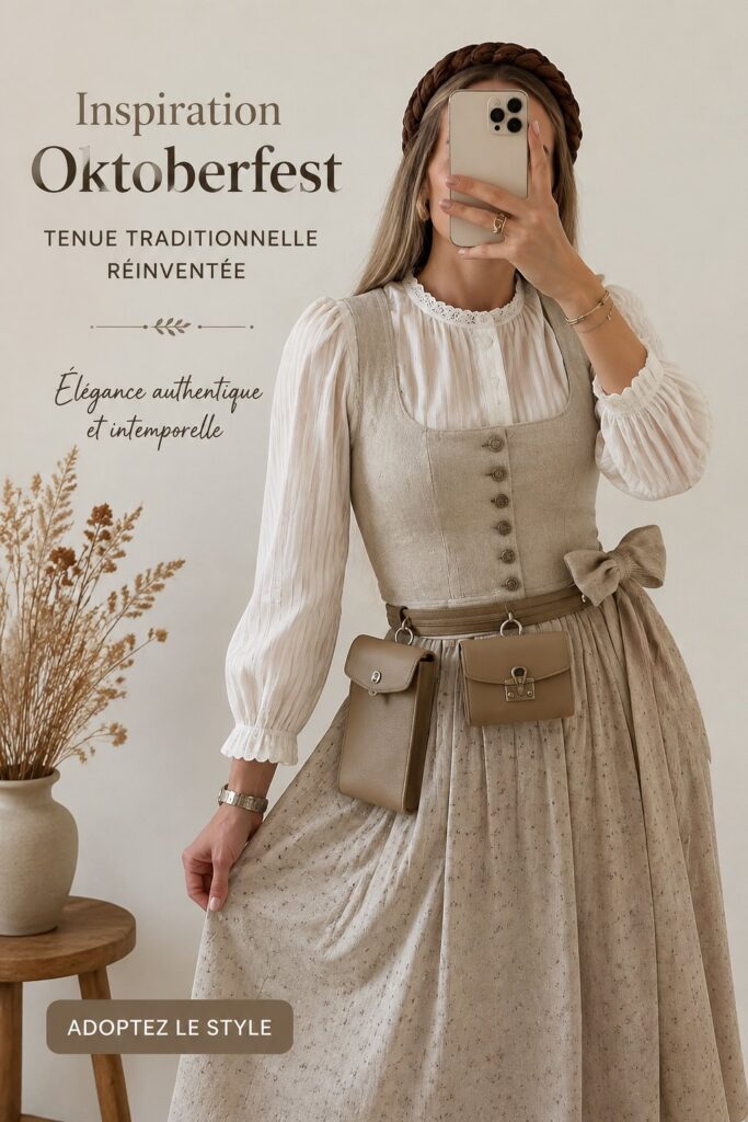 Femme portant un Dirndl coloré à l'Oktoberfest, célébrant la culture bavaroise.