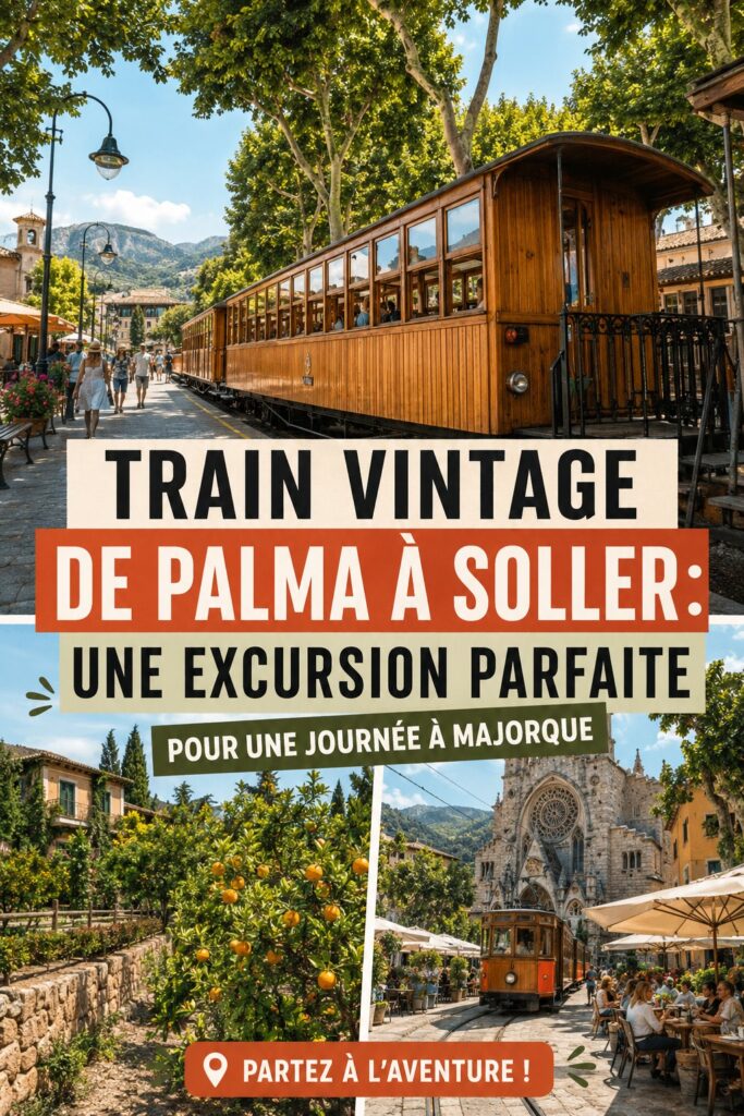 Tram vintage reliant Palma à Soller, offrant une vue magnifique sur la campagne de Mallorca