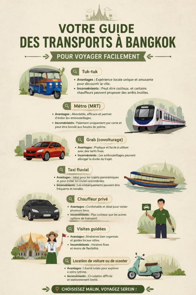 Transport à Bangkok avec un bus et le rail aérien en arrière-plan.