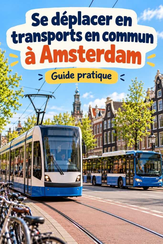 Un tram dans les rues d'Amsterdam, typique des transports en commun de la ville.