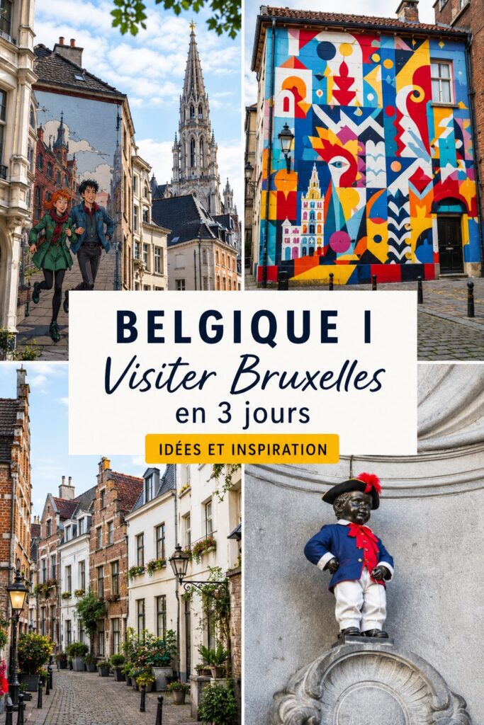 Vue panoramique de Bruxelles avec ses monuments emblématiques sous un ciel ensoleillé.
