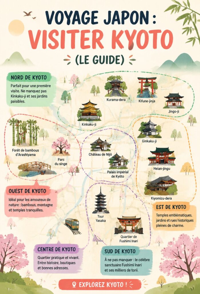 Vue panoramique de Kyoto avec ses temples et montagnes