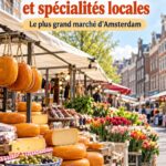 Vue panoramique du marché Albert Cuyp à Amsterdam avec des étals colorés.