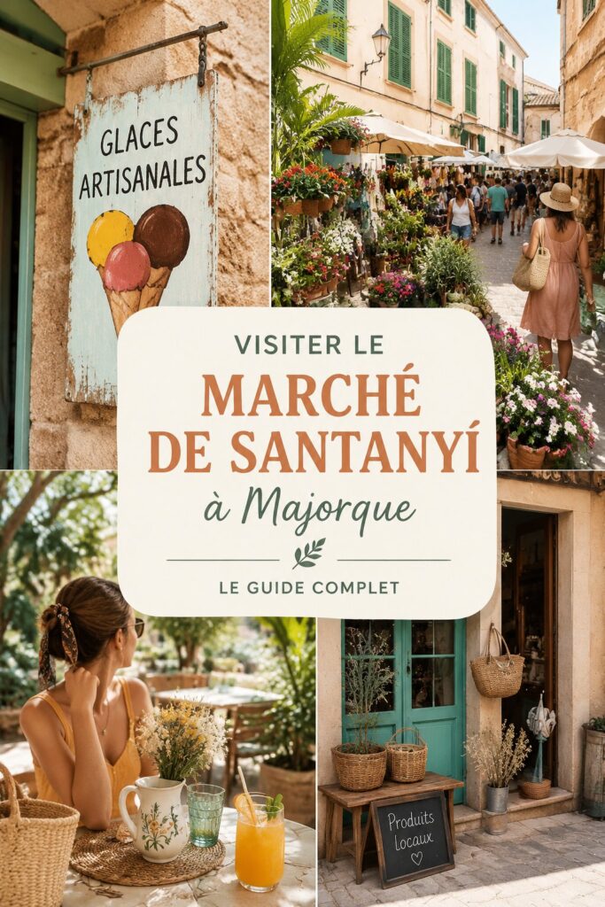 Visiteurs au marché de Santanyi à Majorque, découvrant des produits locaux