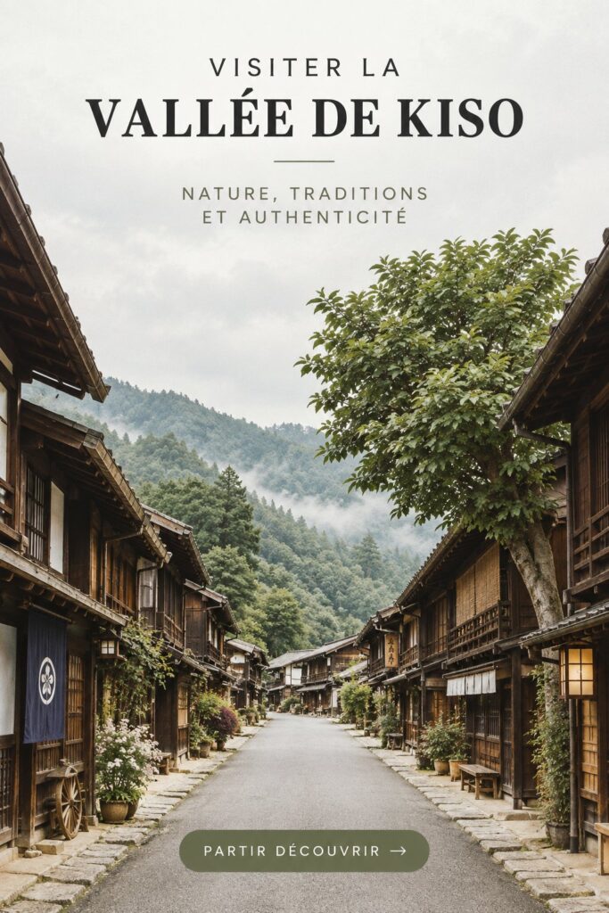 Vue panoramique de la vallée de Kiso avec ses montagnes et ses villages traditionnels