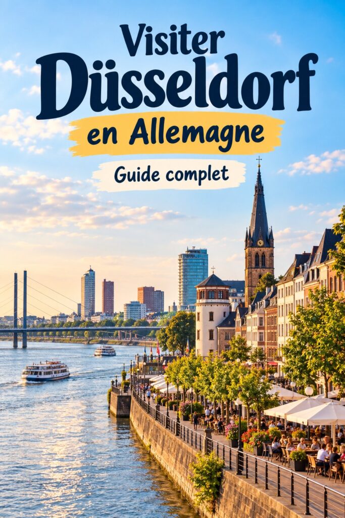 Vue panoramique de Düsseldorf, montrant son architecture moderne le long du Rhin.