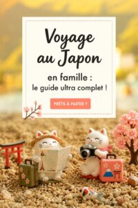 Une famille en voyage au Japon admirant des cerisiers en fleurs.