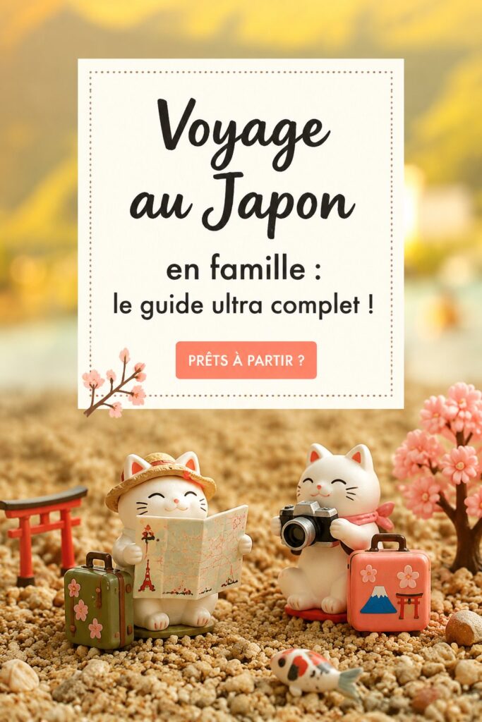 Une famille en voyage au Japon admirant des cerisiers en fleurs.