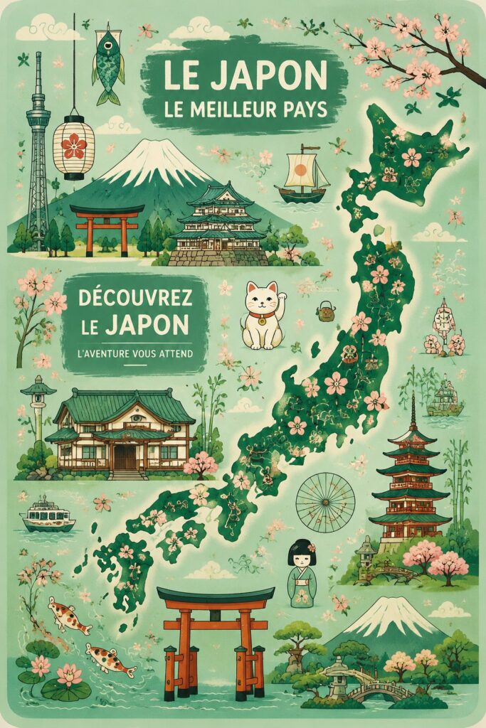 Un paysage emblématique du Japon avec des cerisiers en fleurs