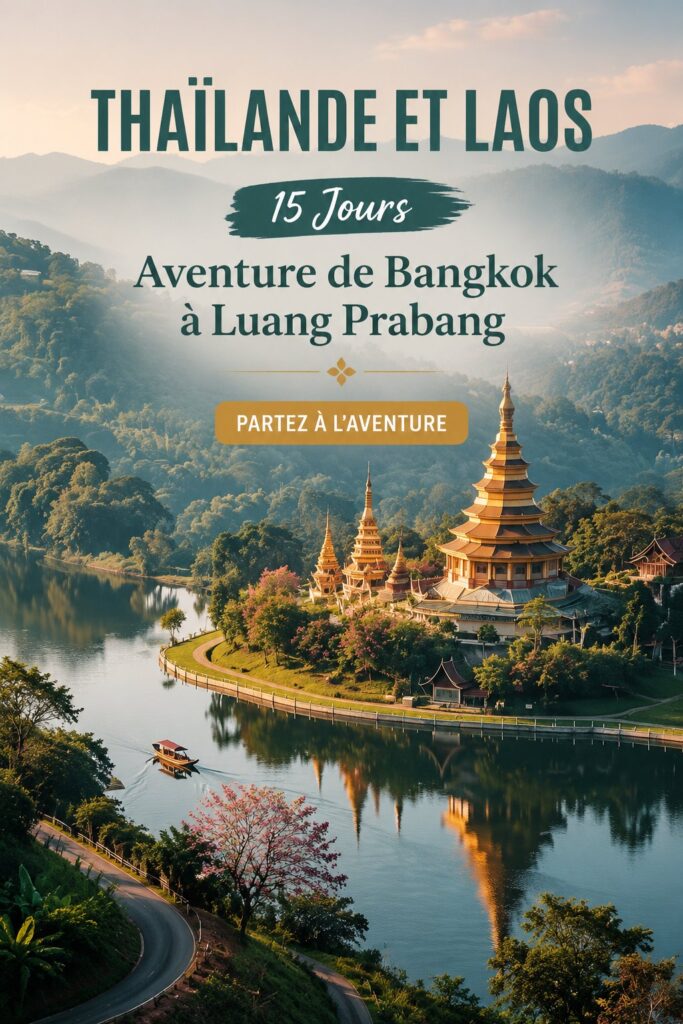 Un paysage magnifique du Laos avec des montagnes verdoyantes et un coucher de soleil.