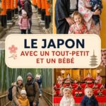Une famille joyeuse explorer le Japon avec des enfants en bas âge.