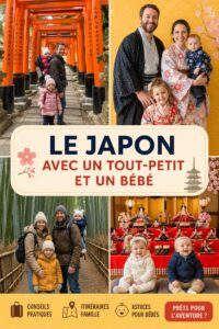 Une famille joyeuse explorer le Japon avec des enfants en bas âge.