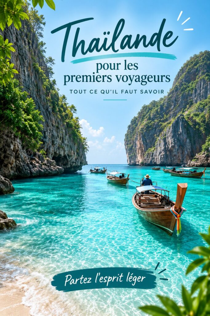 Paysage emblématique de la Thaïlande avec temples et palmiers.