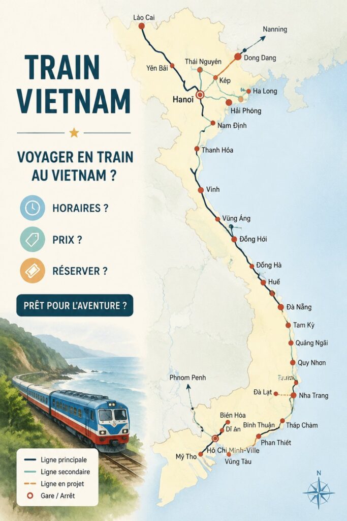 Train au Vietnam sur des paysages pittoresques