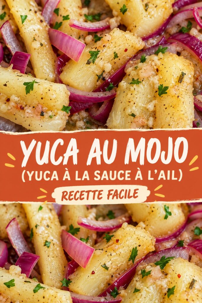 Une assiette de yuca con mojo garnie de sauce à l'ail, symbolisant la cuisine latino-américaine.